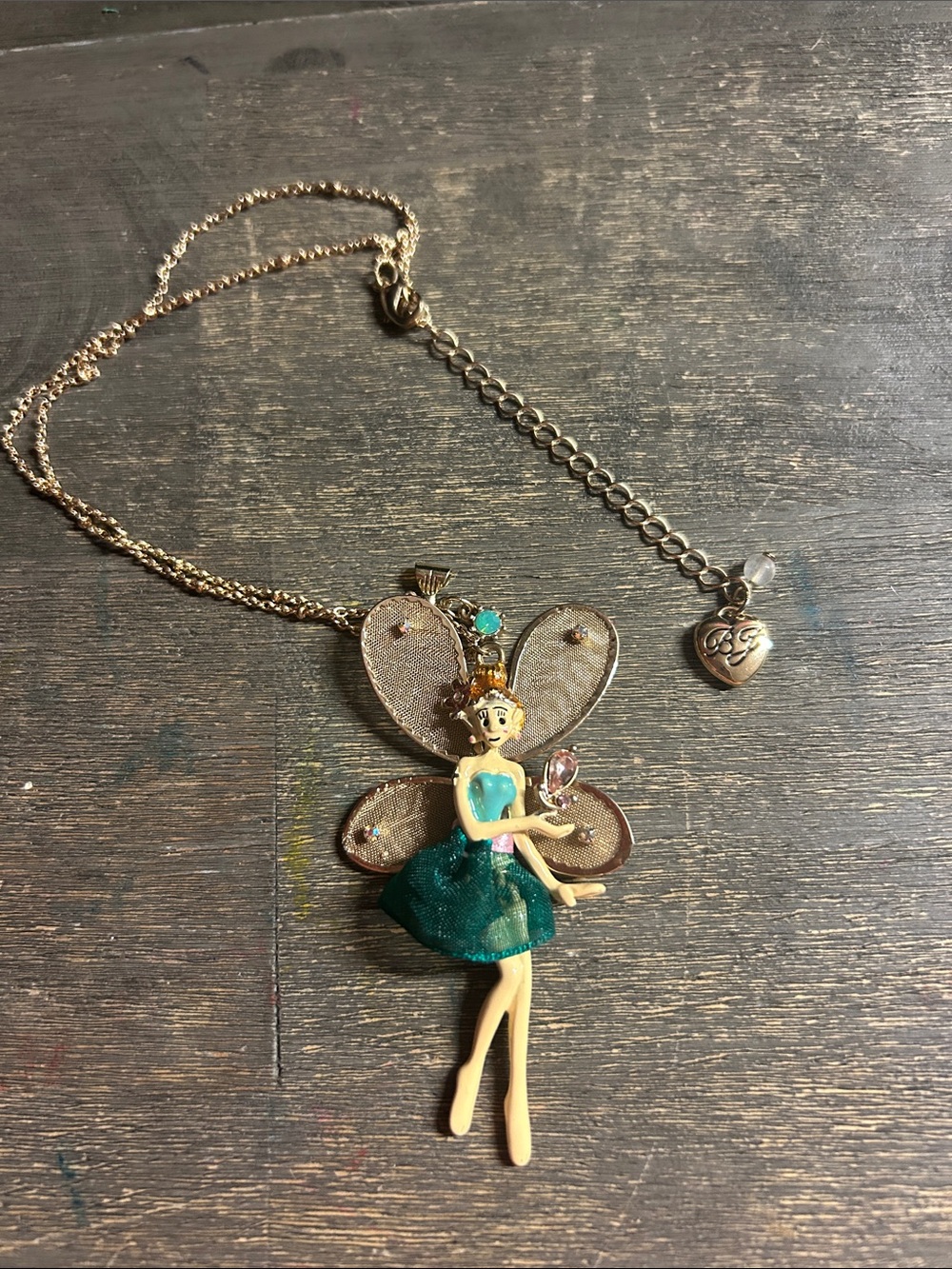 Gold-Tone Fairy Pendant Necklace with Teal Dress betsey Johnson